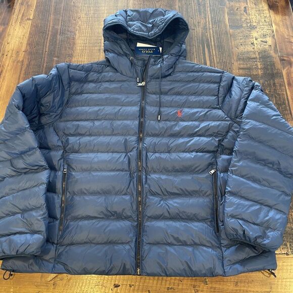 Polo Ralph Lauren Packable Hooded Jacket Coat Puffer Big Tall $228 Blue - Picture 1 of 5